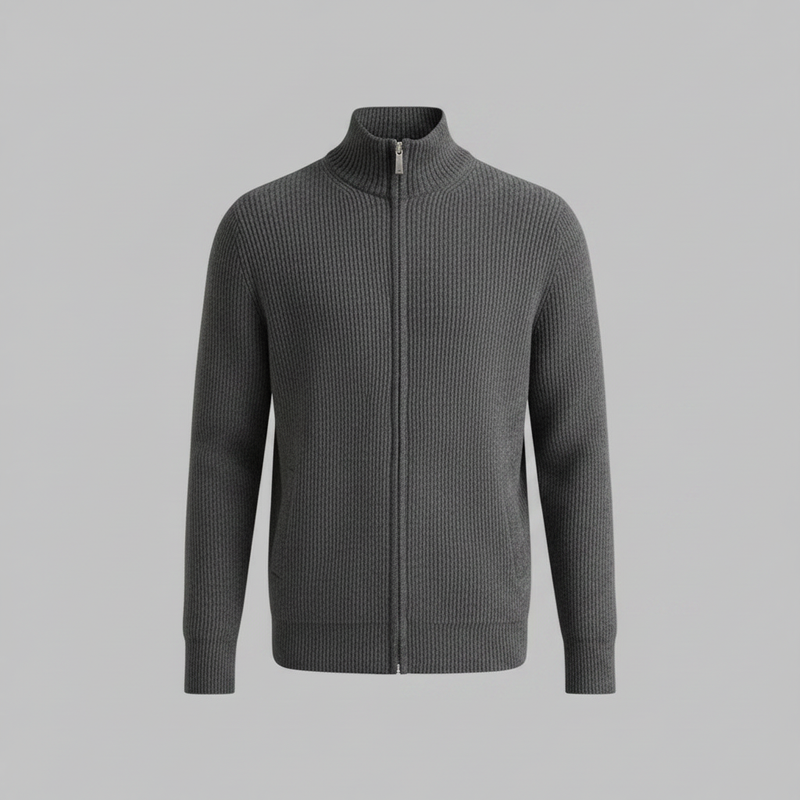 Men's Slim Fit Zip Up Cardigan | Ribbed Knit Layering Sweater