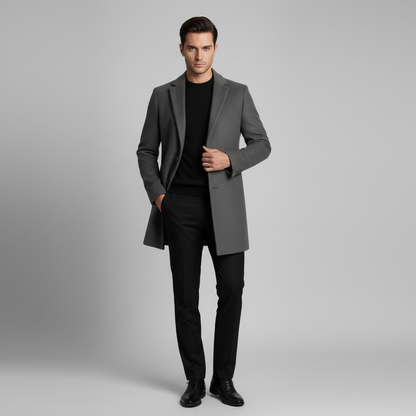 Men's Long Overcoat | Notched Lapel Two-Button Design