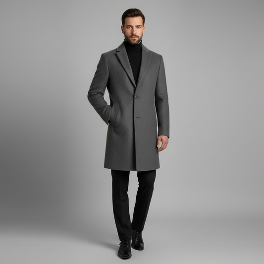 Men's Long Overcoat | Notched Lapel Two-Button Design