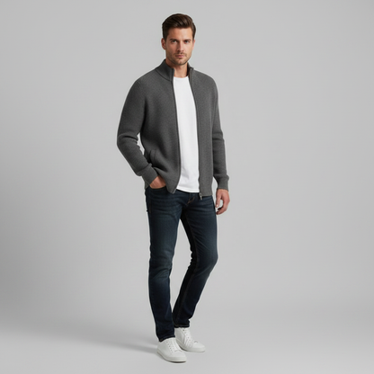 Men's Slim Fit Zip Up Cardigan | Ribbed Knit Layering Sweater
