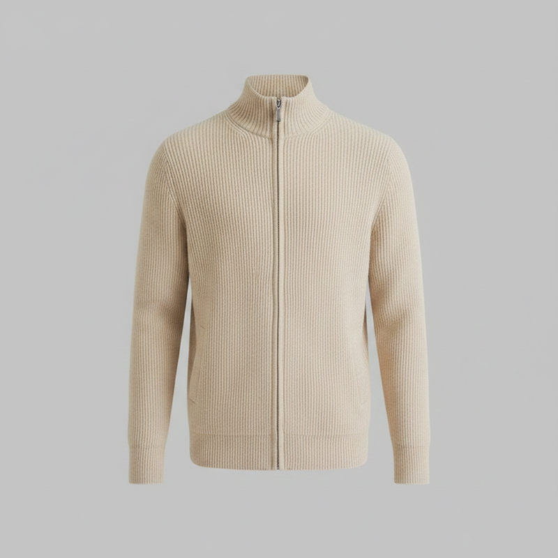 Men's Slim Fit Zip Up Cardigan | Ribbed Knit Layering Sweater