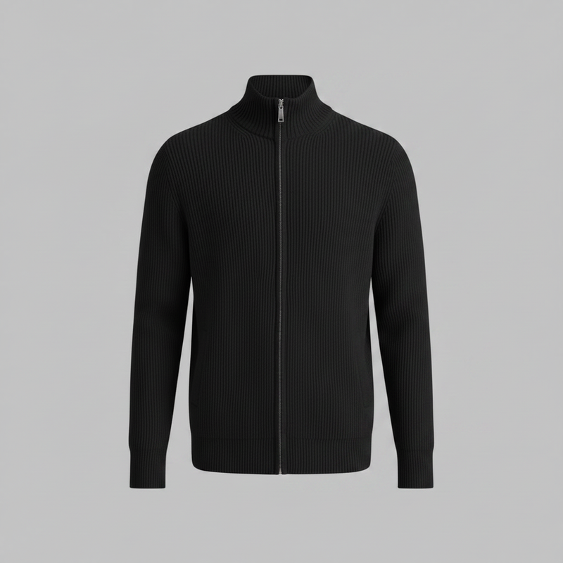 Men's Slim Fit Zip Up Cardigan | Ribbed Knit Layering Sweater