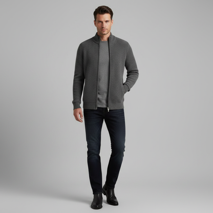 Men's Slim Fit Zip Up Cardigan | Ribbed Knit Layering Sweater