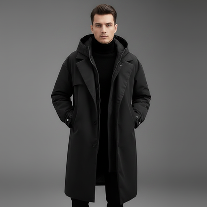 Men's Waterproof Puffer Trench Coat with Hood | Outerwear