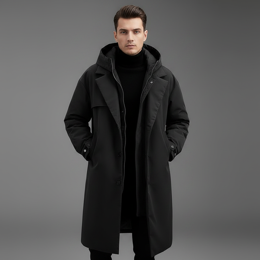 Men's Waterproof Puffer Trench Coat with Hood | Outerwear