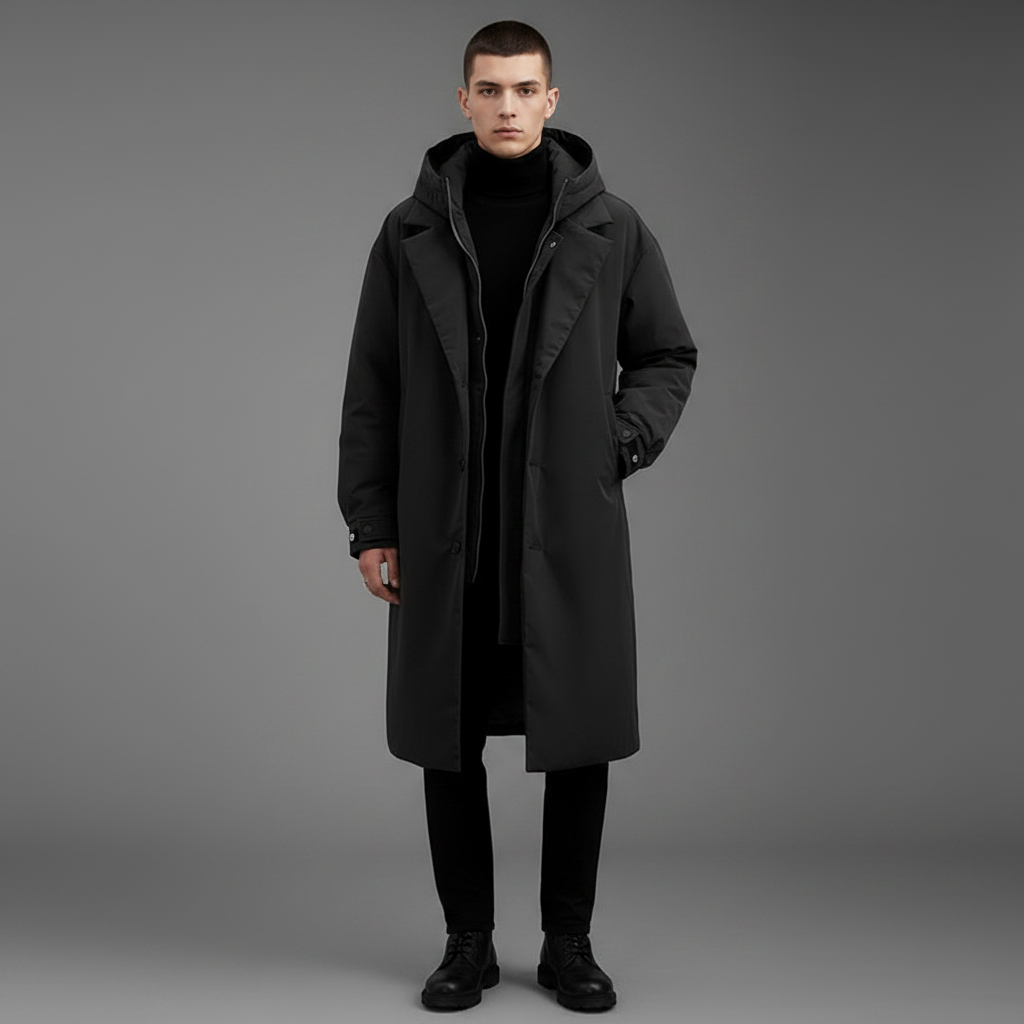 Men's Waterproof Puffer Trench Coat with Hood | Outerwear